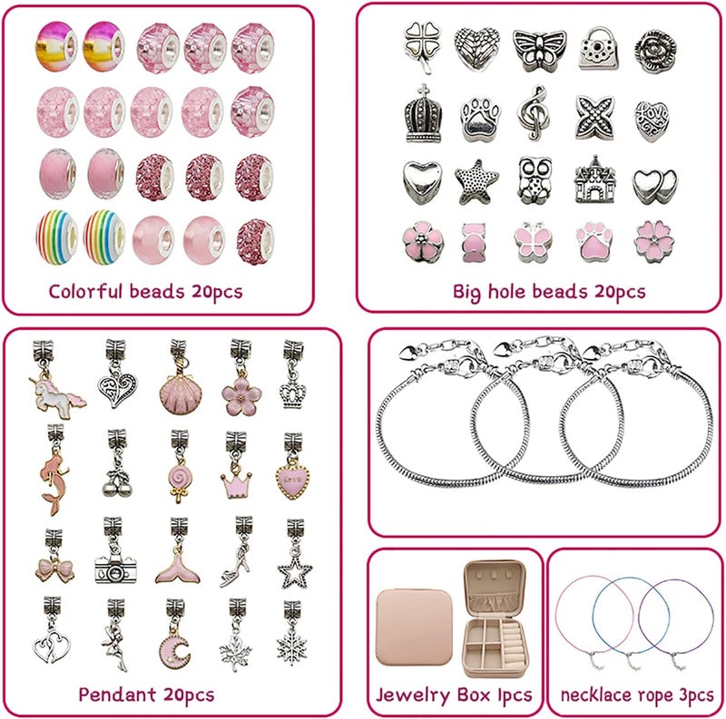 Beauenty 68PCs Charm Bracelet Making Kit for Girls with Jewelry Box - DIY Craft Set for Ages 3-12 (Pink) - Image 2